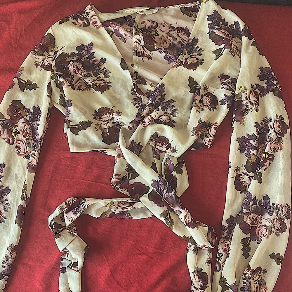 Cotton Candy Floral Wrap Crop Top